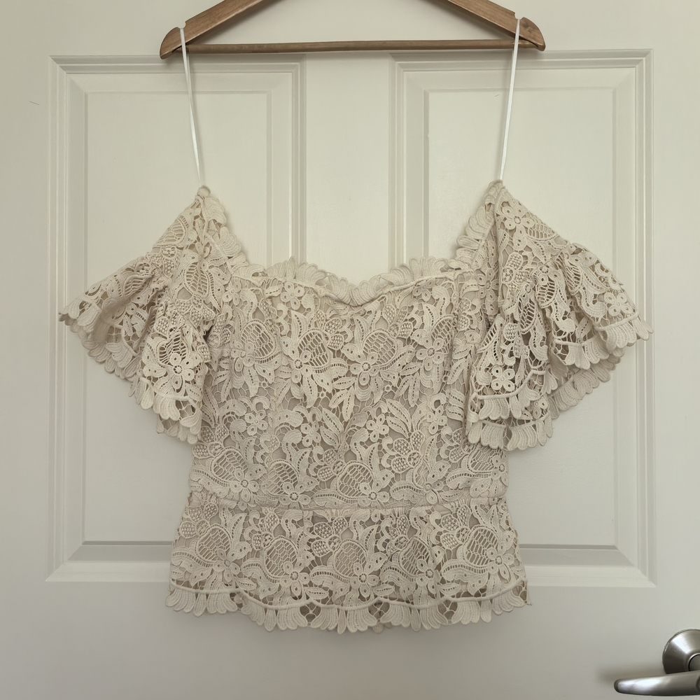 H&M Concious Exclusive Cream Lace Croset Off-Shoulder Crop Top